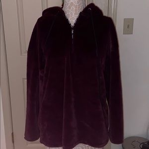 NWOT PINK Maroon Fuzzy Half-Zip Pullover